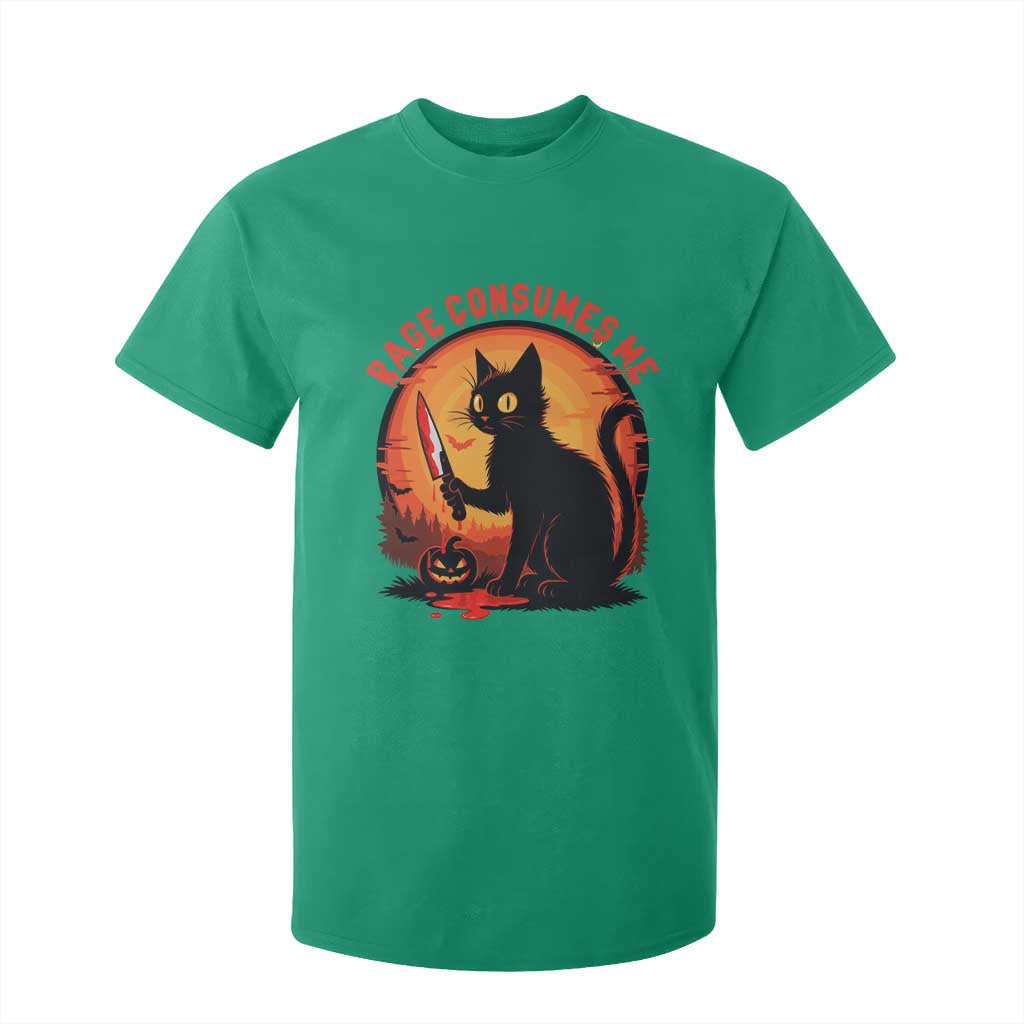 Funny Black Cat Halloween Funny Black Cat Murderous Cat With Knife T Shirt For Kid Rage Is Consuming Me TS14 Irish Green Print Your Wear