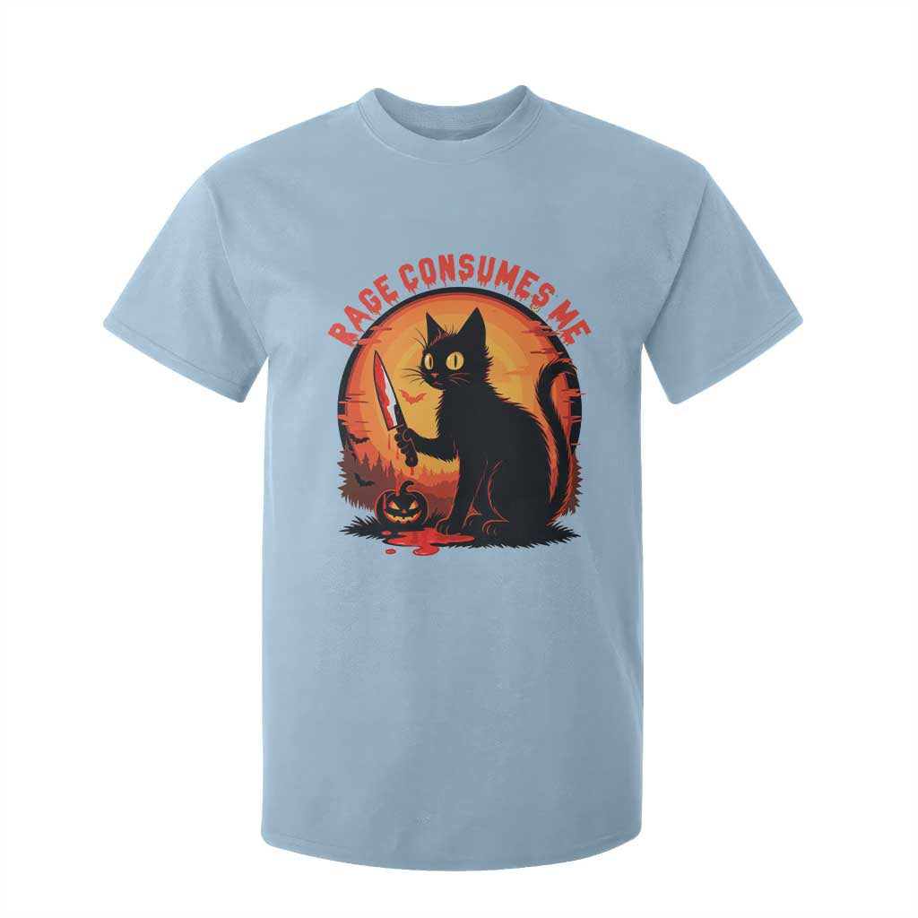 Funny Black Cat Halloween Funny Black Cat Murderous Cat With Knife T Shirt For Kid Rage Is Consuming Me TS14 Light Blue Print Your Wear