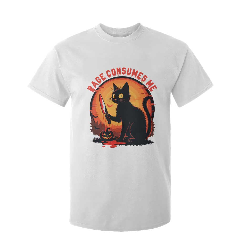 Funny Black Cat Halloween Funny Black Cat Murderous Cat With Knife T Shirt For Kid Rage Is Consuming Me TS14 White Print Your Wear