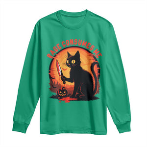 Funny Black Cat Halloween Funny Black Cat Murderous Cat With Knife Long Sleeve Shirt Rage Is Consuming Me TS14 Irish Green Print Your Wear