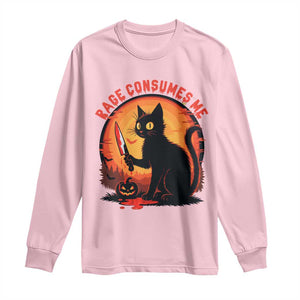 Funny Black Cat Halloween Funny Black Cat Murderous Cat With Knife Long Sleeve Shirt Rage Is Consuming Me TS14 Light Pink Print Your Wear