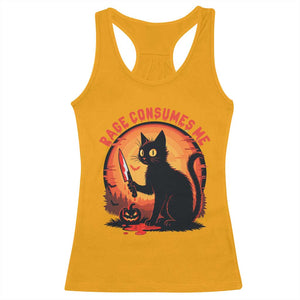 Funny Black Cat Halloween Funny Black Cat Murderous Cat With Knife Racerback Tank Top Rage Is Consuming Me TS14 Gold Print Your Wear