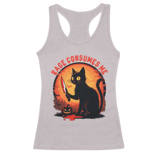 Funny Black Cat Halloween Funny Black Cat Murderous Cat With Knife Racerback Tank Top Rage Is Consuming Me TS14 Ice Gray Print Your Wear