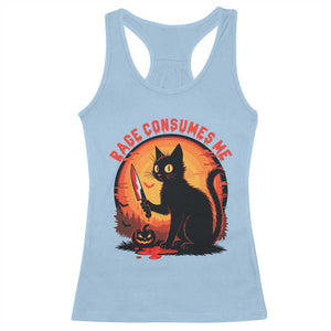Funny Black Cat Halloween Funny Black Cat Murderous Cat With Knife Racerback Tank Top Rage Is Consuming Me TS14 Light Blue Print Your Wear