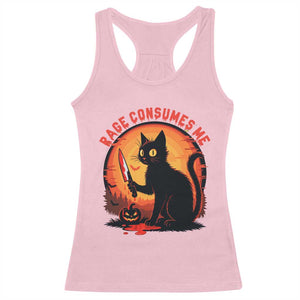 Funny Black Cat Halloween Funny Black Cat Murderous Cat With Knife Racerback Tank Top Rage Is Consuming Me TS14 Light Pink Print Your Wear