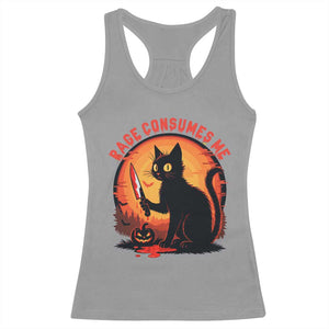 Funny Black Cat Halloween Funny Black Cat Murderous Cat With Knife Racerback Tank Top Rage Is Consuming Me TS14 Sport Gray Print Your Wear