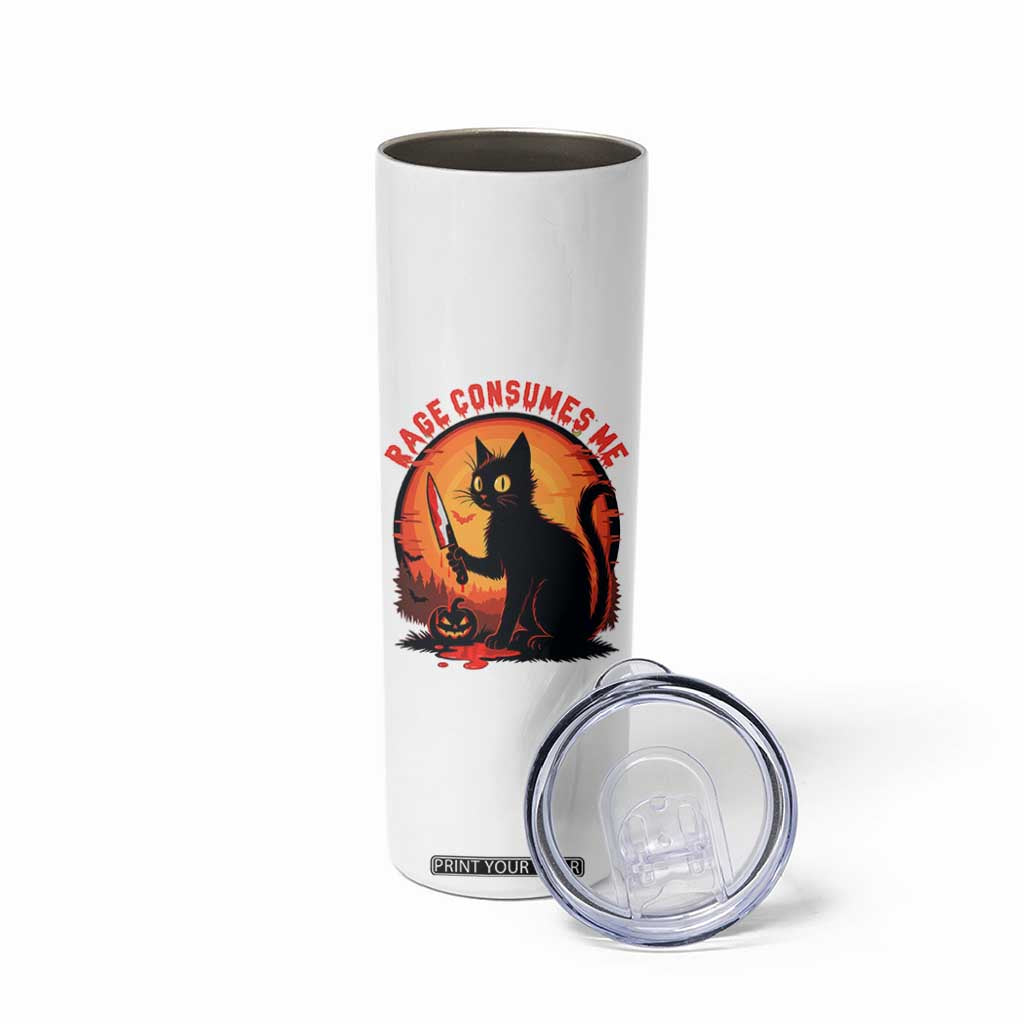 Funny Black Cat Halloween Funny Black Cat Murderous Cat With Knife Skinny Tumbler Rage Is Consuming Me TS14 Print Your Wear
