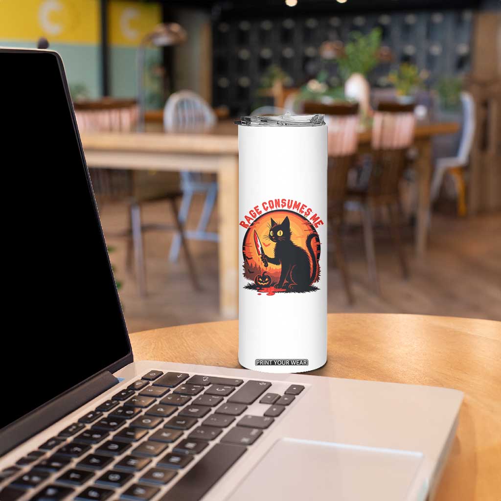 Funny Black Cat Halloween Funny Black Cat Murderous Cat With Knife Skinny Tumbler Rage Is Consuming Me TS14 Print Your Wear