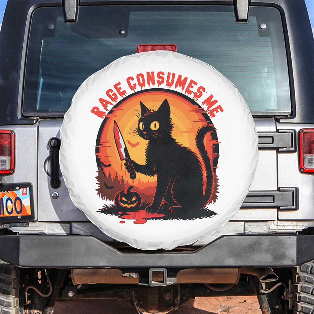 Funny Black Cat Halloween Funny Black Cat Murderous Cat With Knife Spare Tire Cover Rage Is Consuming Me TS14 No hole White Print Your Wear