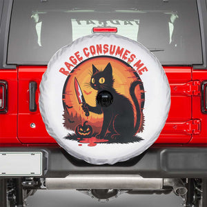Funny Black Cat Halloween Funny Black Cat Murderous Cat With Knife Spare Tire Cover Rage Is Consuming Me TS14 White Print Your Wear