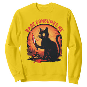 Funny Black Cat Halloween Funny Black Cat Murderous Cat With Knife Sweatshirt Rage Is Consuming Me TS14 Daisy Print Your Wear