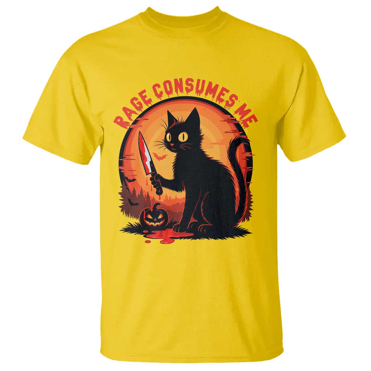 Funny Black Cat Halloween Funny Black Cat Murderous Cat With Knife T Shirt Rage Is Consuming Me TS14 Daisy Print Your Wear