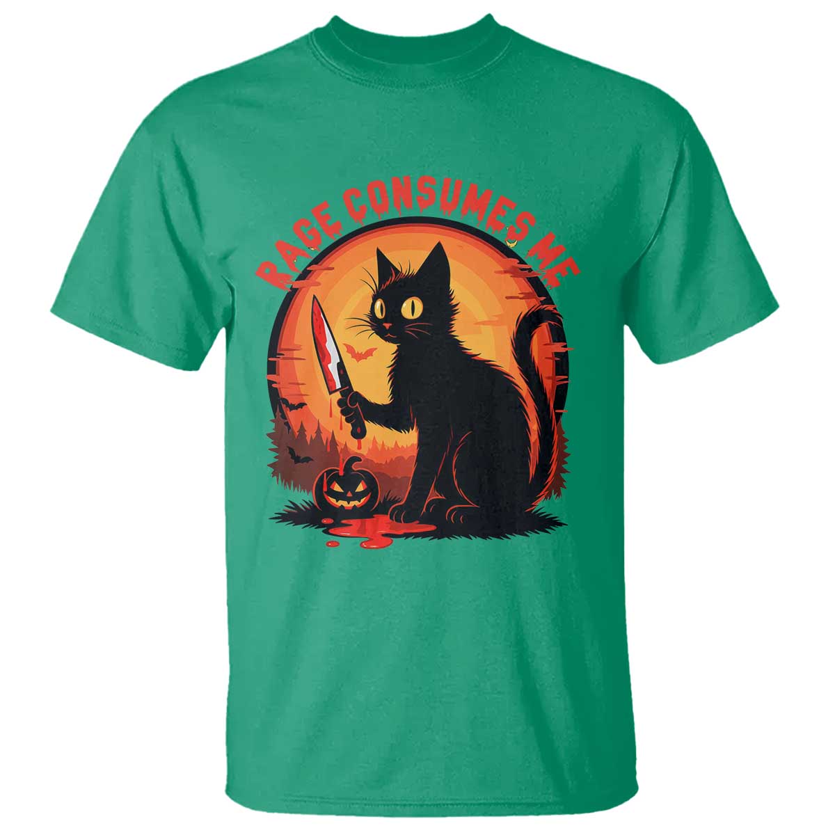 Funny Black Cat Halloween Funny Black Cat Murderous Cat With Knife T Shirt Rage Is Consuming Me TS14 Irish Green Print Your Wear