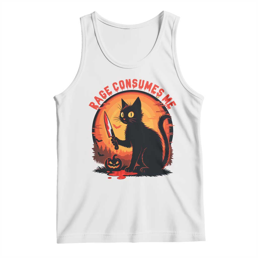 Funny Black Cat Halloween Funny Black Cat Murderous Cat With Knife Tank Top Rage Is Consuming Me TS14 White Print Your Wear