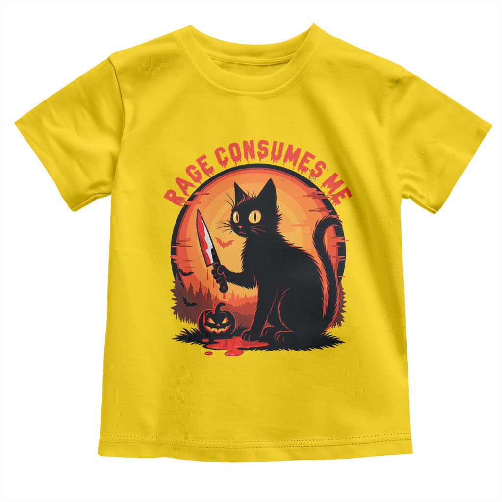 Funny Black Cat Halloween Funny Black Cat Murderous Cat With Knife Toddler T Shirt Rage Is Consuming Me TS14 Daisy Print Your Wear