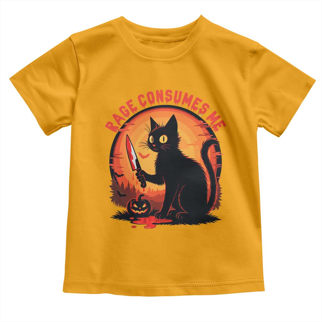 Funny Black Cat Halloween Funny Black Cat Murderous Cat With Knife Toddler T Shirt Rage Is Consuming Me TS14 Gold Print Your Wear