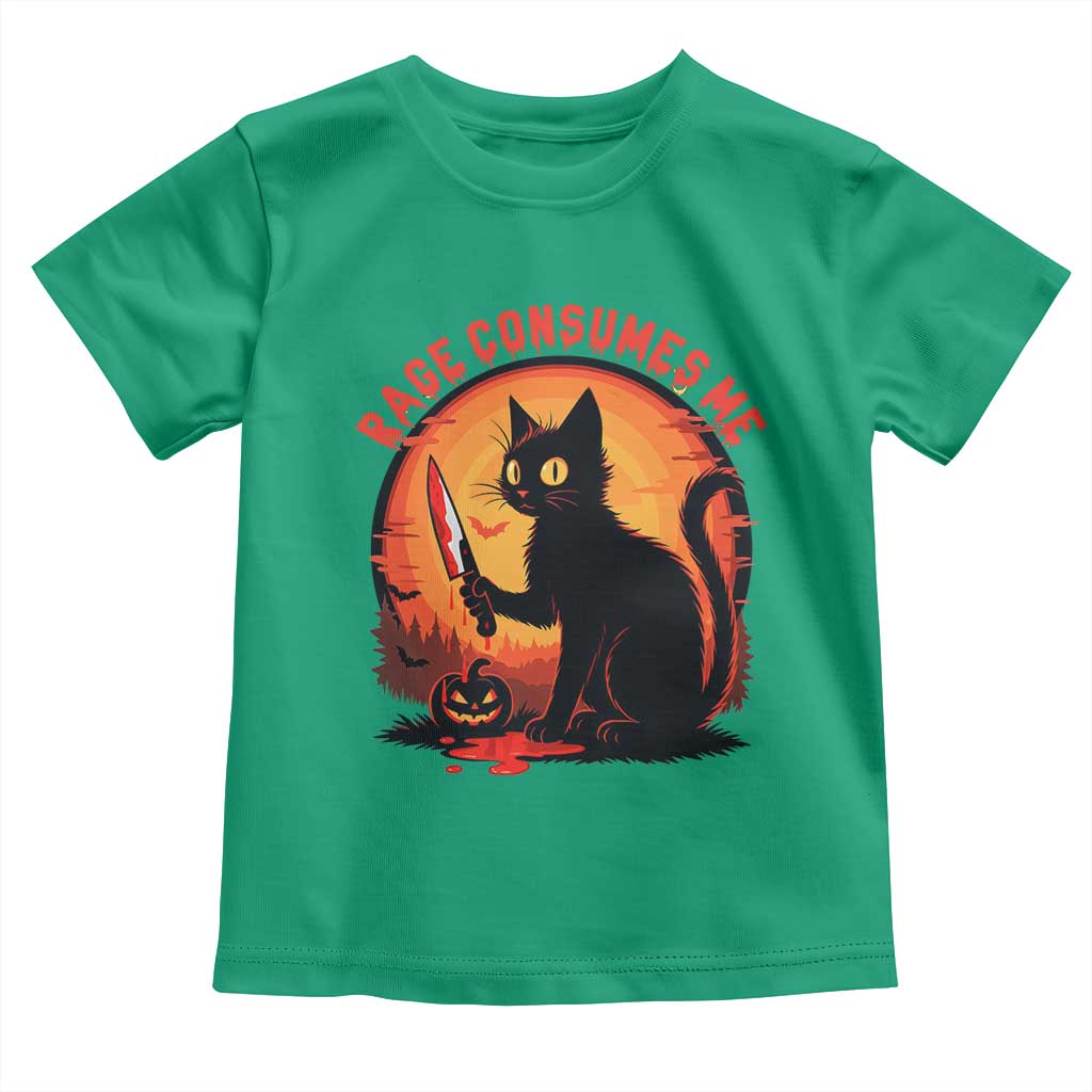 Funny Black Cat Halloween Funny Black Cat Murderous Cat With Knife Toddler T Shirt Rage Is Consuming Me TS14 Irish Green Print Your Wear