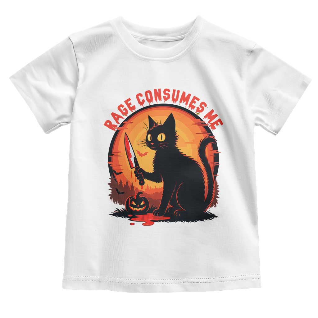 Funny Black Cat Halloween Funny Black Cat Murderous Cat With Knife Toddler T Shirt Rage Is Consuming Me TS14 White Print Your Wear