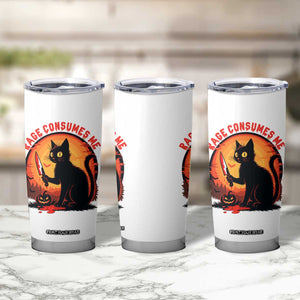 Funny Black Cat Halloween Funny Black Cat Murderous Cat With Knife Tumbler Cup Rage Is Consuming Me TS14 Print Your Wear