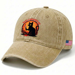 Funny Black Cat Halloween Funny Black Cat Murderous Cat With Knife Washed Cotton Baseball Cap Rage Is Consuming Me TS14 Print Your Wear