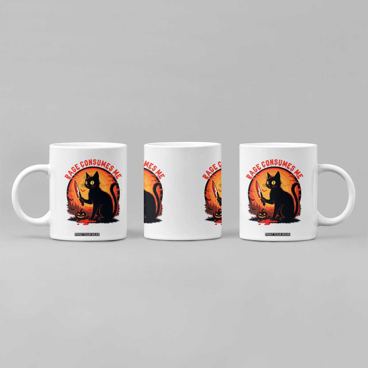 Funny Black Cat Halloween Funny Black Cat Murderous Cat With Knife Coffee Mug Rage Is Consuming Me TS14 Print Your Wear