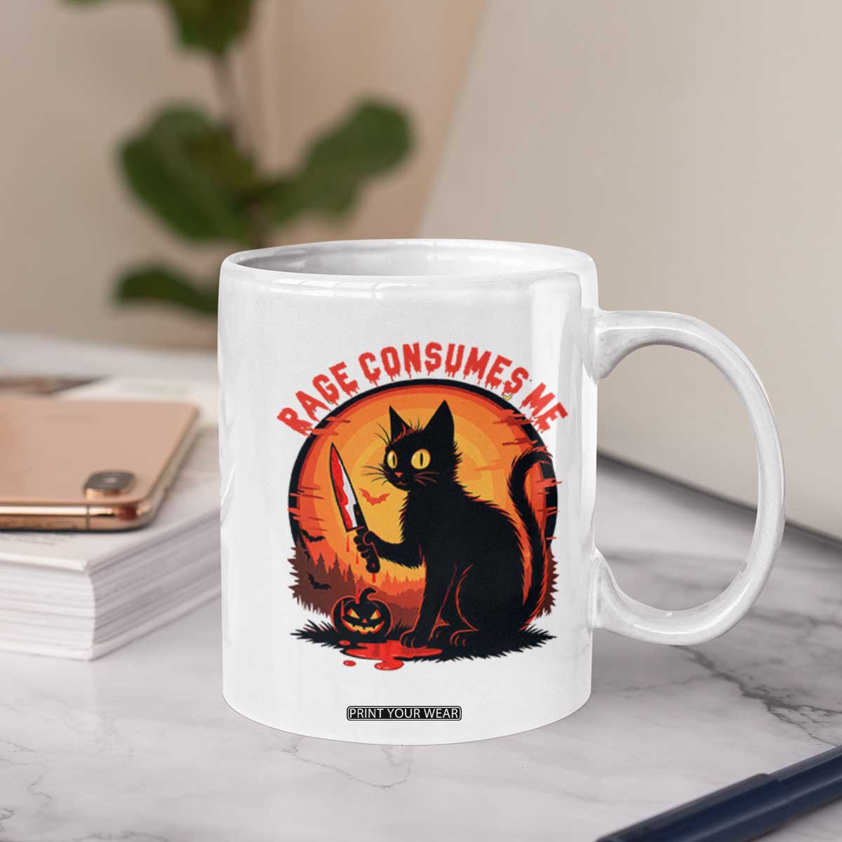 Funny Black Cat Halloween Funny Black Cat Murderous Cat With Knife Coffee Mug Rage Is Consuming Me TS14 Print Your Wear