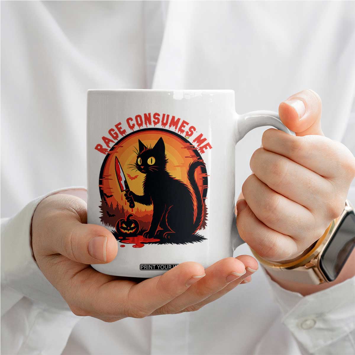 Funny Black Cat Halloween Funny Black Cat Murderous Cat With Knife Coffee Mug Rage Is Consuming Me TS14 Print Your Wear