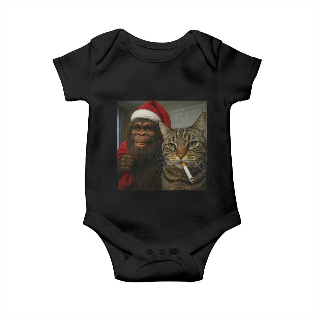Funny Cat Selfie Bigfoot Christmas Sasquatch Baby Onesie TS14 Black Print Your Wear