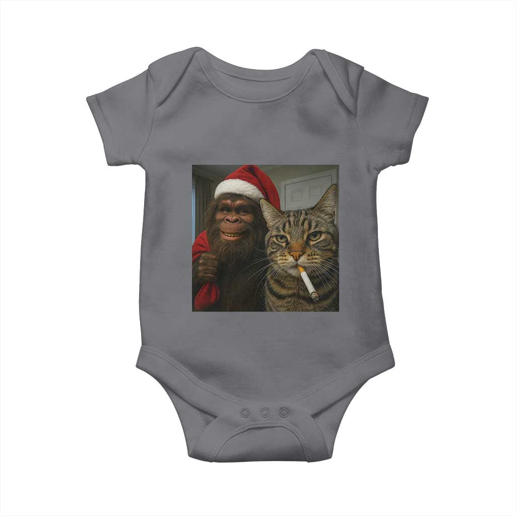 Funny Cat Selfie Bigfoot Christmas Sasquatch Baby Onesie TS14 Charcoal Print Your Wear