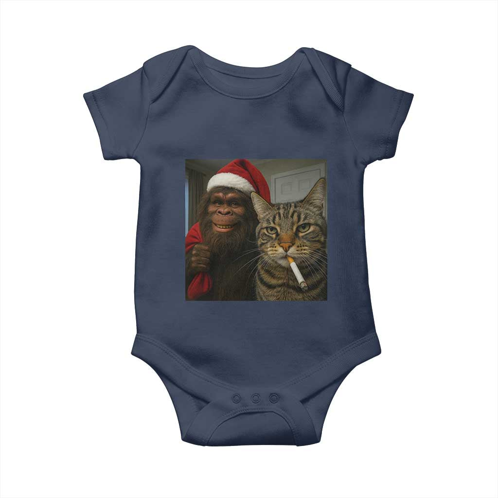 Funny Cat Selfie Bigfoot Christmas Sasquatch Baby Onesie TS14 Navy Print Your Wear
