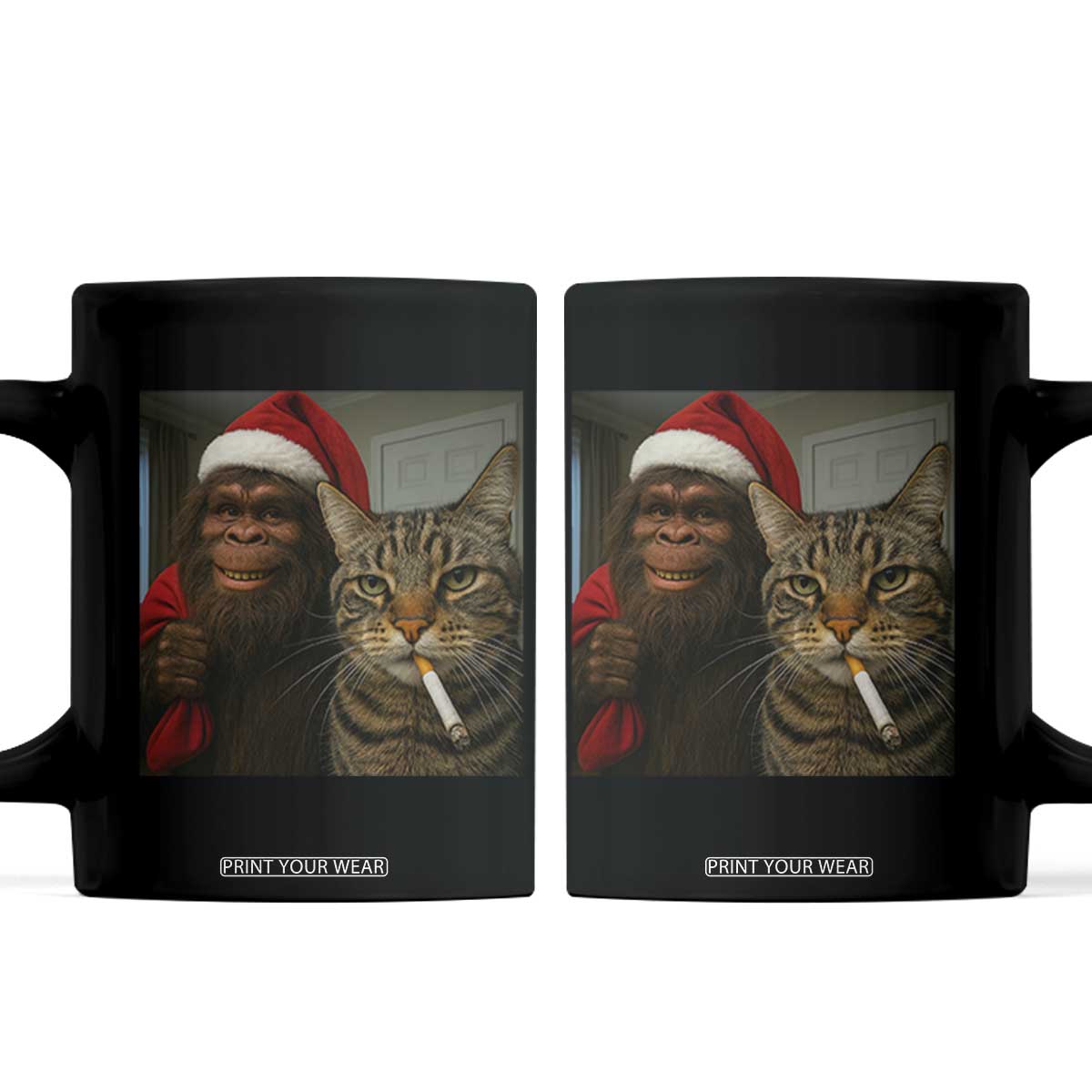 Funny Cat Selfie Bigfoot Christmas Sasquatch Coffee Mug TS14 Black Print Your Wear