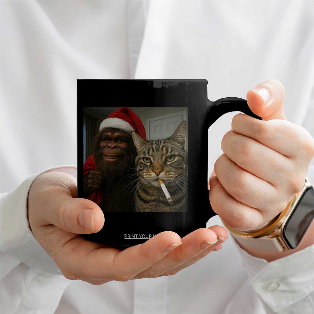 Funny Cat Selfie Bigfoot Christmas Sasquatch Coffee Mug TS14 Print Your Wear
