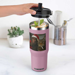 Funny Cat Selfie Bigfoot Christmas Sasquatch Flip Straw Tumbler TS14 One Size: 30 oz Light Pink Print Your Wear