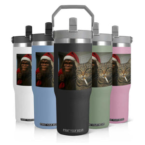 Funny Cat Selfie Bigfoot Christmas Sasquatch Flip Straw Tumbler TS14 Print Your Wear