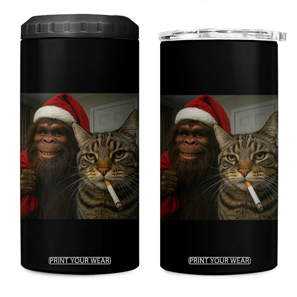 Funny Cat Selfie Bigfoot Christmas Sasquatch 4 in 1 Can Cooler Tumbler TS14 One Size: 16 oz Black Print Your Wear