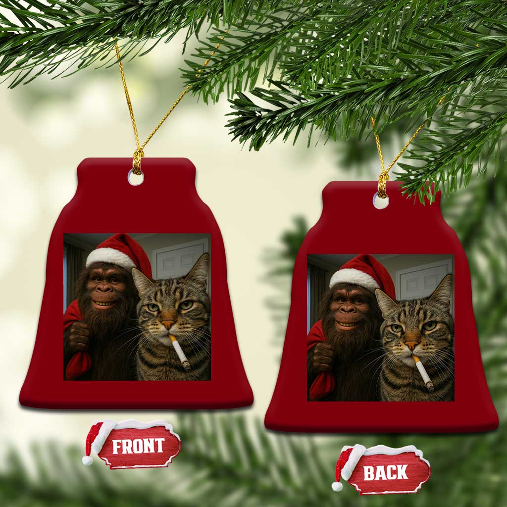 Funny Cat Selfie Bigfoot Xmas Sasquatch Ceramic Ornament TS14 Print Your Wear