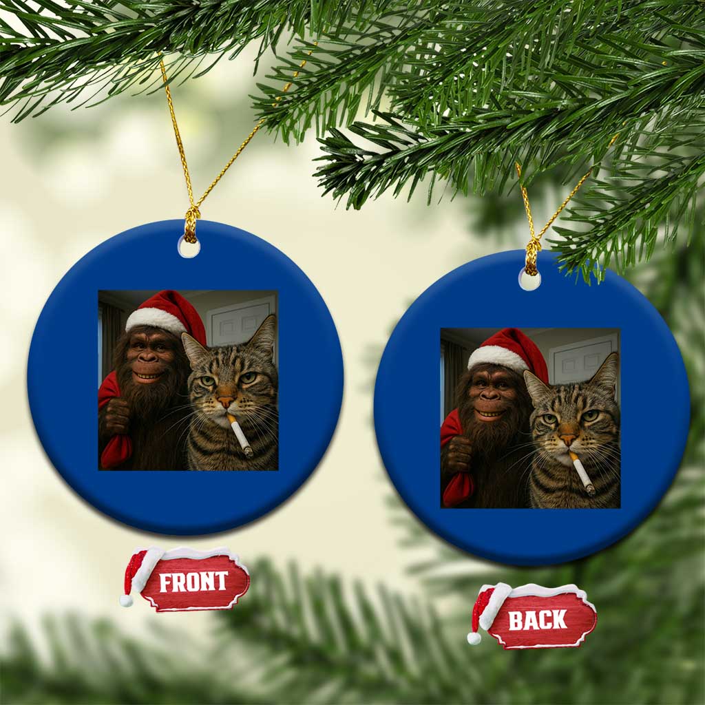 Funny Cat Selfie Bigfoot Xmas Sasquatch Ceramic Ornament TS14 1pc Blue Print Your Wear