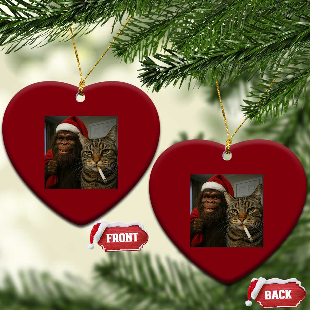 Funny Cat Selfie Bigfoot Xmas Sasquatch Ceramic Ornament TS14 Print Your Wear
