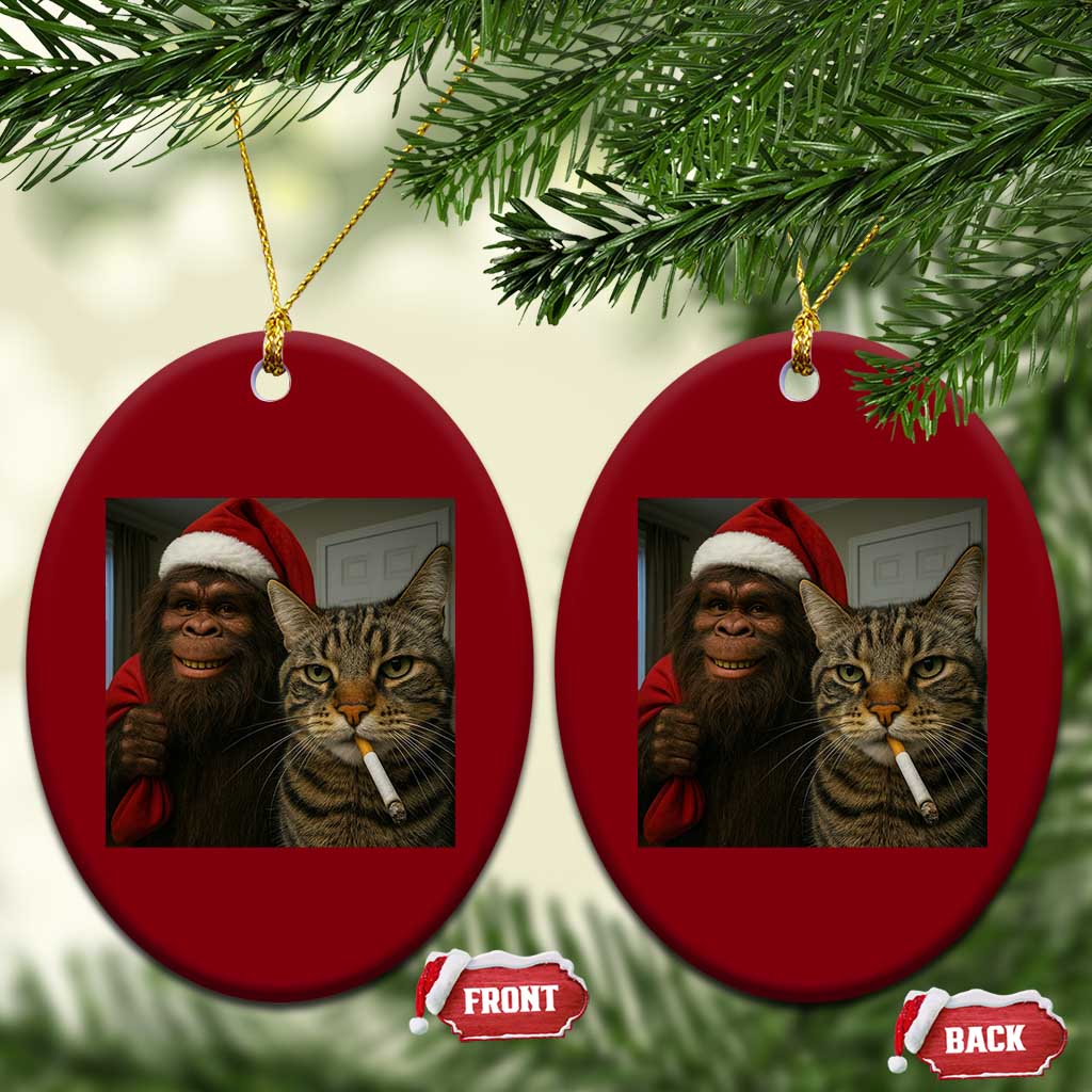 Funny Cat Selfie Bigfoot Xmas Sasquatch Ceramic Ornament TS14 Print Your Wear