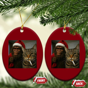 Funny Cat Selfie Bigfoot Xmas Sasquatch Ceramic Ornament TS14 Print Your Wear