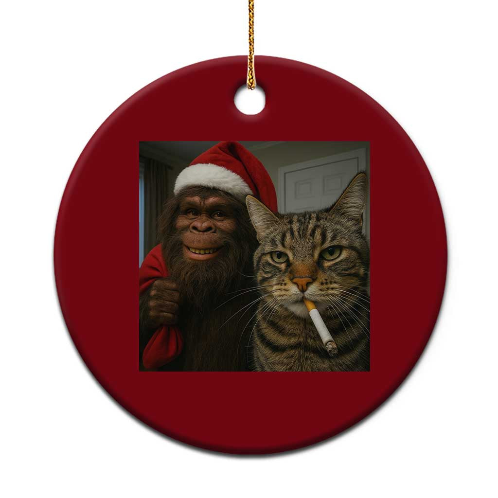 Funny Cat Selfie Bigfoot Xmas Sasquatch Ceramic Ornament TS14 1pc Red Print Your Wear