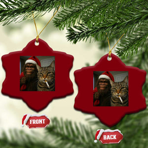 Funny Cat Selfie Bigfoot Xmas Sasquatch Ceramic Ornament TS14 Print Your Wear