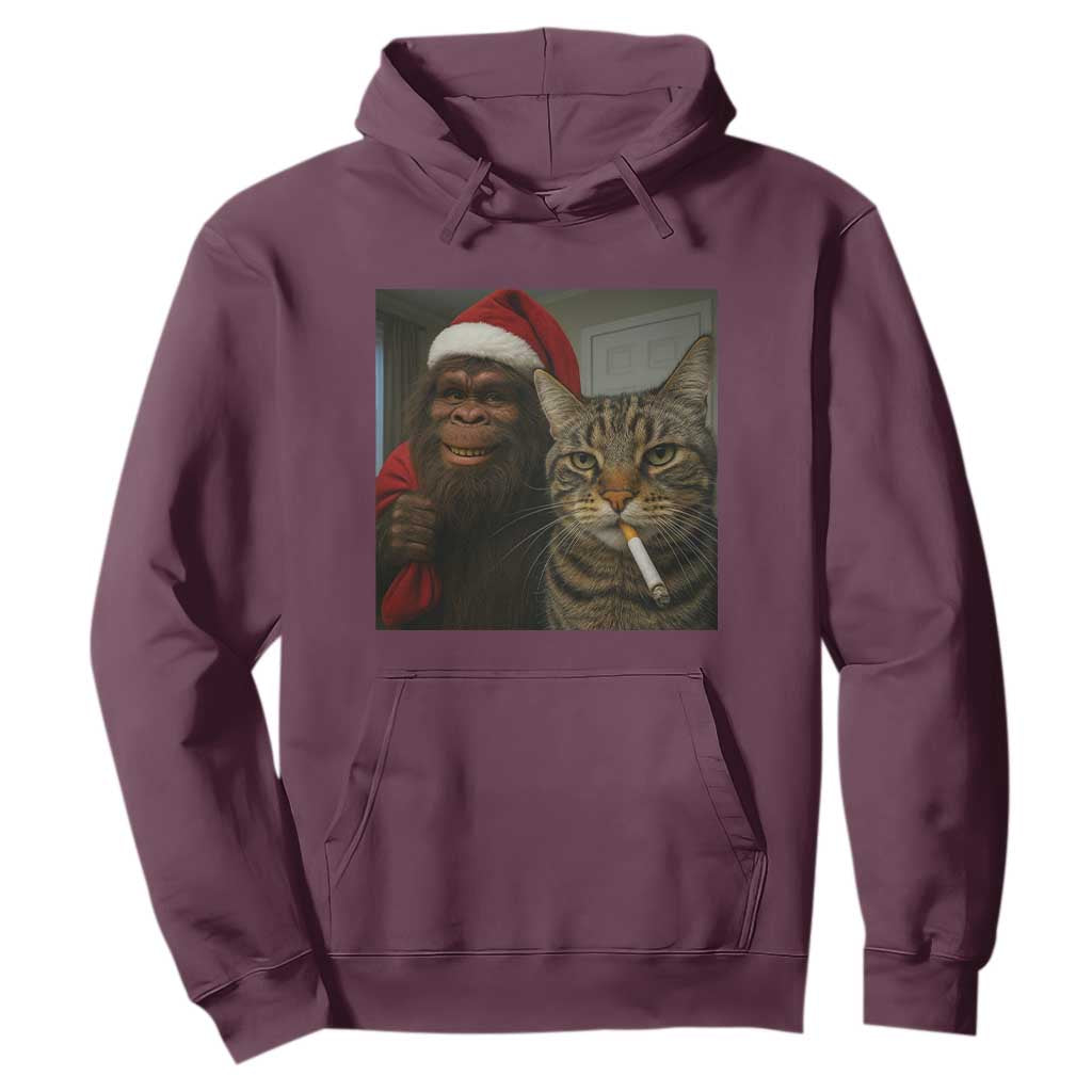 Funny Cat Selfie Bigfoot Christmas Sasquatch Hoodie TS14 Maroon Print Your Wear