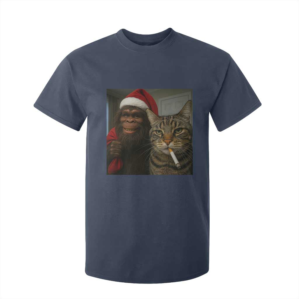 Funny Cat Selfie Bigfoot Christmas Sasquatch T Shirt For Kid TS14 Navy Print Your Wear