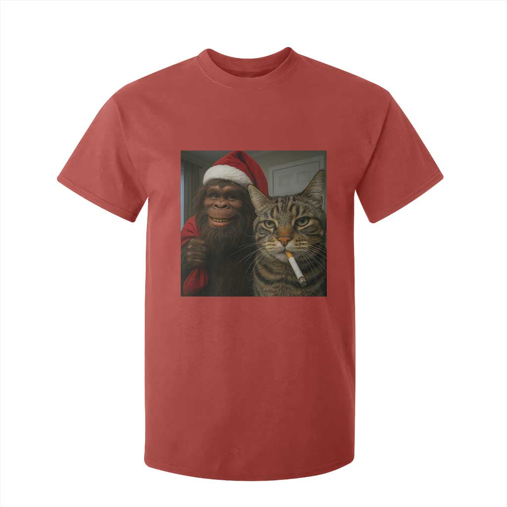 Funny Cat Selfie Bigfoot Christmas Sasquatch T Shirt For Kid TS14 Red Print Your Wear