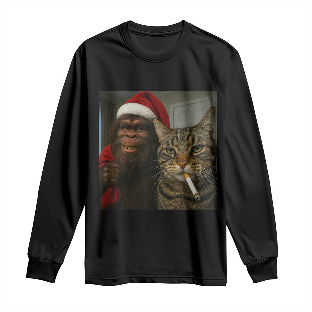 Funny Cat Selfie Bigfoot Christmas Sasquatch Long Sleeve Shirt TS14 Black Print Your Wear