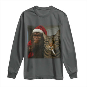 Funny Cat Selfie Bigfoot Christmas Sasquatch Long Sleeve Shirt TS14 Dark Heather Print Your Wear