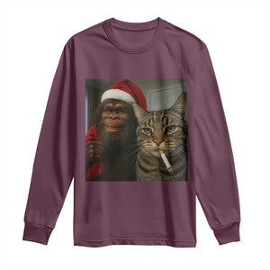 Funny Cat Selfie Bigfoot Christmas Sasquatch Long Sleeve Shirt TS14 Maroon Print Your Wear