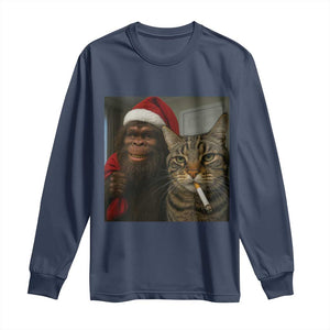 Funny Cat Selfie Bigfoot Christmas Sasquatch Long Sleeve Shirt TS14 Navy Print Your Wear