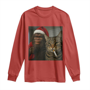 Funny Cat Selfie Bigfoot Christmas Sasquatch Long Sleeve Shirt TS14 Red Print Your Wear